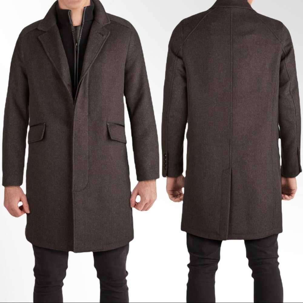 COLE HAAN MENS LONG CLASSIC WOOL BLEND TOPPER COAT